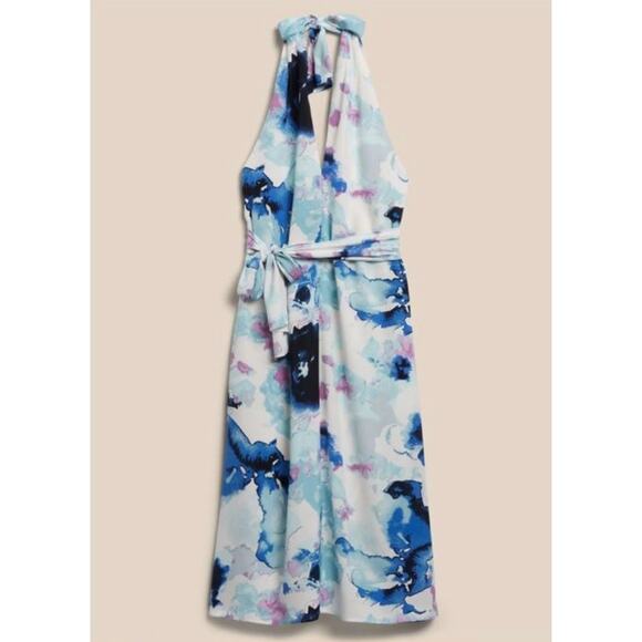 Banana Republic Dresses & Skirts - Banana Republic Halter Maxi Dress Blue Purple Watercolor Sz XL Backless Evening